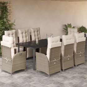 Set comedor de jardín 9 pzas con cojines ratán sintético beige de vidaXL, Conjuntos de jardín - Ref: Foro24-3213447, Precio: ...