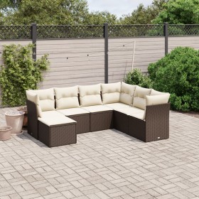 7-piece garden sofa set with brown PE rattan cushions by vidaXL, Garden sets - Ref: Foro24-3263219, Price: 468,49 €, Discount: %