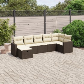 7-teiliges Gartensofa-Set mit braunen PE-Rattan-Kissen von vidaXL, Gartensets - Ref: Foro24-3263509, Preis: 475,23 €, Rabatt: %