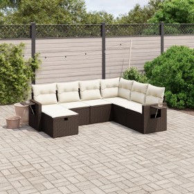 7-teiliges Gartensofa-Set mit braunen PE-Rattan-Kissen von vidaXL, Gartensets - Ref: Foro24-3263839, Preis: 482,99 €, Rabatt: %