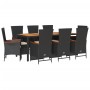 Set de comedor de jardín 9 pzas y cojines ratán sintético negro de vidaXL, Conjuntos de jardín - Ref: Foro24-3277518, Precio:...