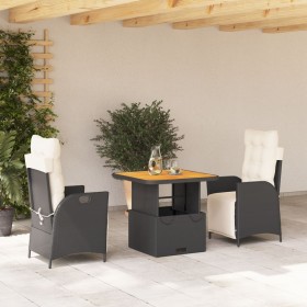 3-teilige Garten-Essgruppe mit schwarzen Kissen aus synthetischem Rattan von vidaXL, Gartensets - Ref: Foro24-3277435, Preis:...