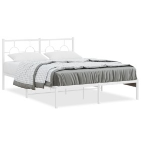 Metal bed frame with white headboard 140x190 cm by vidaXL, Beds and slatted bases - Ref: Foro24-376275, Price: 103,99 €, Disc...