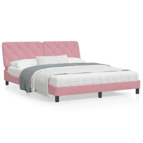 Pink velvet bed frame with LED lights 160x200 cm by vidaXL, Beds and slatted bases - Ref: Foro24-3213866, Price: 261,90 €, Di...