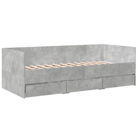 Tumbona con cajones madera ingeniería gris hormigón 90x200 cm de vidaXL, Camas y somieres - Ref: Foro24-3280821, Precio: 190,...