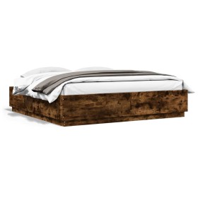 Smoked oak engineered wood bed frame 200x200cm by vidaXL, Beds and slatted bases - Ref: Foro24-3209678, Price: 159,43 €, Disc...