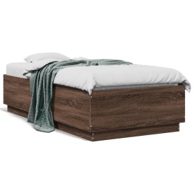 Oak brown engineered wood bed frame 90x190 cm by vidaXL, Beds and slatted bases - Ref: Foro24-3209757, Price: 108,99 €, Disco...