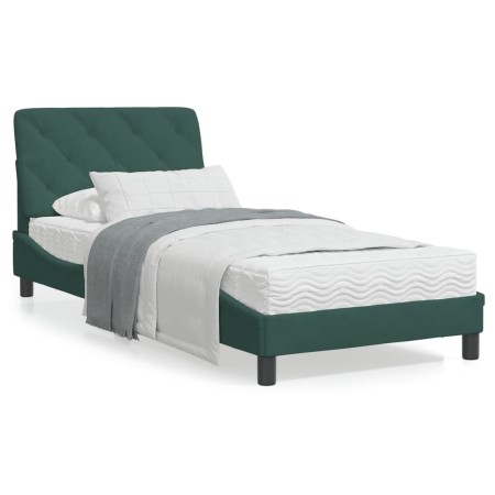 Estructura cama con cabecero terciopelo verde oscuro 90x190 cm de vidaXL, Camas y somieres - Ref: Foro24-3207896, Precio: 167...