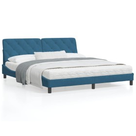 Bed frame with blue velvet headboard 180x200 cm by vidaXL, Beds and slatted bases - Ref: Foro24-3207939, Price: 246,34 €, Dis...