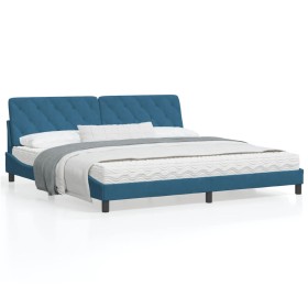 Bed frame with blue velvet headboard 200x200 cm by vidaXL, Beds and slatted bases - Ref: Foro24-3207945, Price: 236,99 €, Dis...