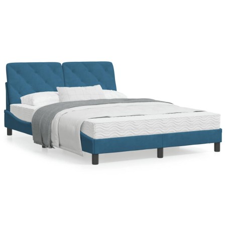 Bed with blue velvet mattress 140x190 cm by vidaXL, Beds and slatted bases - Ref: Foro24-3208656, Price: 372,23 €, Discount: %