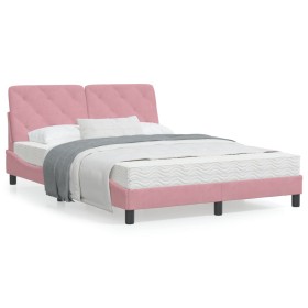 Cama con colchón terciopelo rosa 140x200 cm de vidaXL, Camas y somieres - Ref: Foro24-3208663, Precio: 518,92 €, Descuento: %