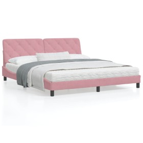 Bed with pink velvet mattress 180x200 cm by vidaXL, Beds and slatted bases - Ref: Foro24-3208675, Price: 479,62 €, Discount: %