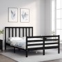 Estructura cama de matrimonio con cabecero madera maciza negro de vidaXL, Camas y somieres - Ref: Foro24-3193770, Precio: 167...