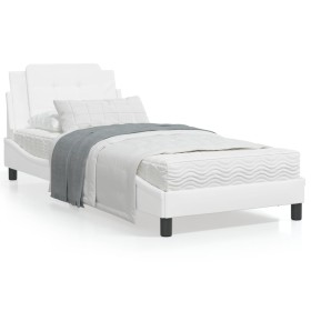 Bed frame with headboard white synthetic leather 90x190cm by vidaXL, Beds and slatted bases - Ref: Foro24-3208150, Price: 136...