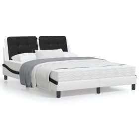 Estructura cama cabecero cuero sintético blanco negro 140x200cm de vidaXL, Camas y somieres - Ref: Foro24-3208190, Precio: 17...