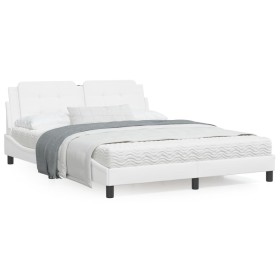 Estructura de cama cabecero cuero sintético blanco 160x200 cm de vidaXL, Camas y somieres - Ref: Foro24-3208192, Precio: 199,...