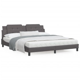 Bed with gray synthetic leather mattress 180x200 cm by vidaXL, Beds and slatted bases - Ref: Foro24-3208883, Price: 431,99 €,...