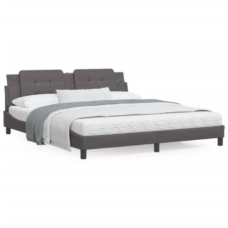 Bed with gray synthetic leather mattress 180x200 cm by vidaXL, Beds and slatted bases - Ref: Foro24-3208883, Price: 447,68 €,...