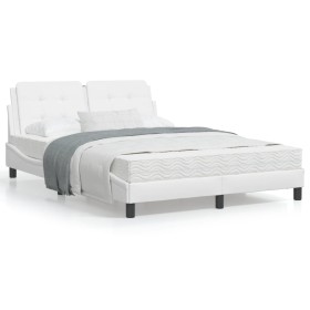 Bed with white synthetic leather mattress 140x190 cm by vidaXL, Beds and slatted bases - Ref: Foro24-3208860, Price: 354,42 €...