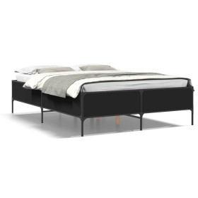 Engineered wood and black metal bed frame 140x200cm by vidaXL, Beds and slatted bases - Ref: Foro24-3279797, Price: 143,99 €,...