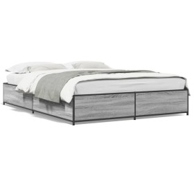 Sonoma gray metal engineered wood bed frame 140x200 cm by vidaXL, Beds and slatted bases - Ref: Foro24-3279845, Price: 125,99...