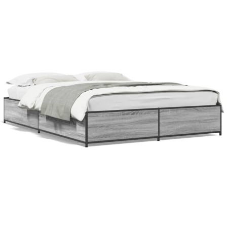 Estructura cama madera ingeniería metal gris Sonoma 140x200 cm de vidaXL, Camas y somieres - Ref: Foro24-3279845, Precio: 125...