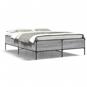 Estructura cama madera ingeniería metal gris Sonoma 150x200 cm de vidaXL, Camas y somieres - Ref: Foro24-3279795, Precio: 145...