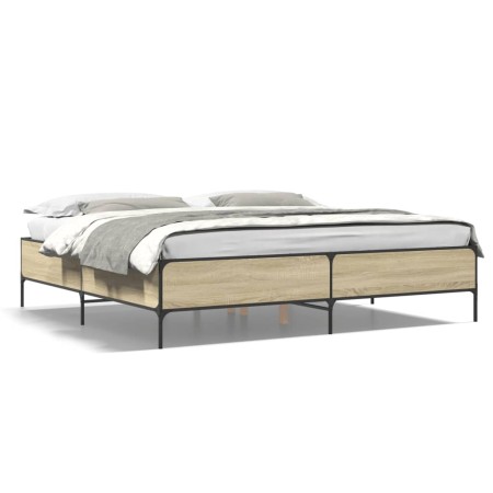 Engineered wood metal bed frame Sonoma oak 180x200 cm by vidaXL, Beds and slatted bases - Ref: Foro24-3279783, Price: 145,96 ...