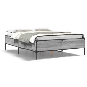 Sonoma gray metal engineered wood bed frame 120x200 cm by vidaXL, Beds and slatted bases - Ref: Foro24-3279805, Price: 144,07...