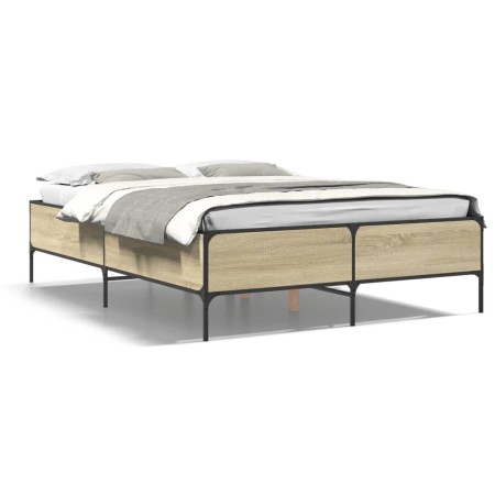 Sonoma oak metal engineered wood bed frame 120x190 cm by vidaXL, Beds and slatted bases - Ref: Foro24-3279818, Price: 133,81 ...