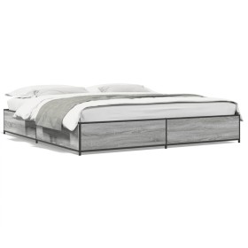 Estructura cama madera ingeniería metal gris Sonoma 180x200 cm de vidaXL, Camas y somieres - Ref: Foro24-3279830, Precio: 143...