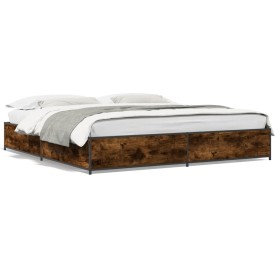 Engineered wood bed frame metal smoked oak 200x200cm by vidaXL, Beds and slatted bases - Ref: Foro24-3279824, Price: 137,99 €...