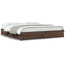 Oak brown metal engineered wood bed frame 200x200 cm by vidaXL, Beds and slatted bases - Ref: Foro24-3279826, Price: 143,99 €...