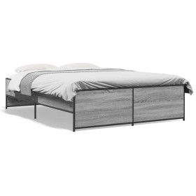 Sonoma gray metal engineered wood bed frame 140x190 cm by vidaXL, Beds and slatted bases - Ref: Foro24-3279900, Price: 135,62...