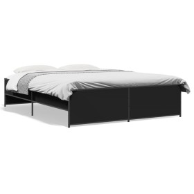 Engineered wood and black metal bed frame 140x200cm by vidaXL, Beds and slatted bases - Ref: Foro24-3279887, Price: 140,99 €,...