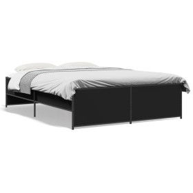 Engineered wood and black metal bed frame 135x190cm by vidaXL, Beds and slatted bases - Ref: Foro24-3279902, Price: 133,99 €,...