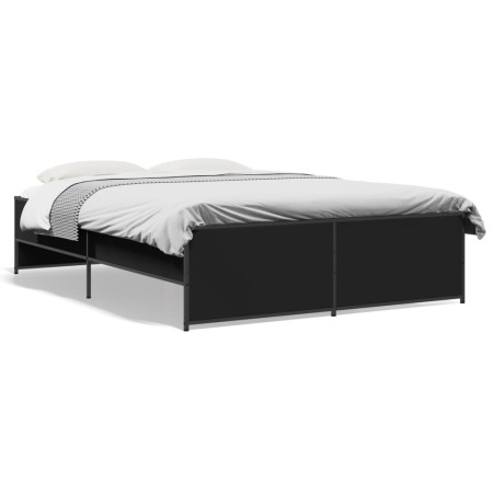 Estructura de cama madera de ingeniería y metal negro 135x190cm de vidaXL, Camas y somieres - Ref: Foro24-3279902, Precio: 13...