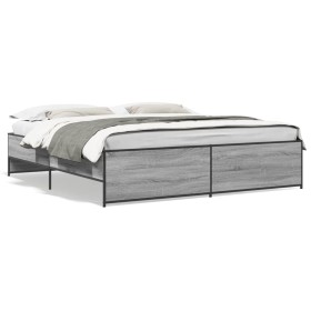 Sonoma gray metal engineered wood bed frame 200x200 cm by vidaXL, Beds and slatted bases - Ref: Foro24-3279870, Price: 150,99...