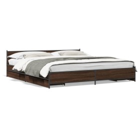 Oak brown engineered wood bed with drawers 200x200 cm by vidaXL, Beds and slatted bases - Ref: Foro24-3279916, Price: 197,99 ...