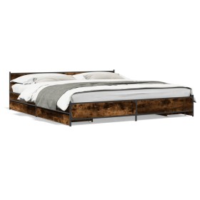 Cama con cajones madera de ingeniería roble ahumado 200x200 cm de vidaXL, Camas y somieres - Ref: Foro24-3279914, Precio: 191...