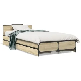 Cama con cajones madera ingeniería roble Sonoma 90x200 cm de vidaXL, Camas y somieres - Ref: Foro24-3279968, Precio: 151,06 €...