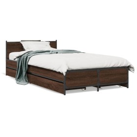 Oak brown engineered wood bed with drawers 90x190 cm by vidaXL, Beds and slatted bases - Ref: Foro24-3279961, Price: 150,99 €...