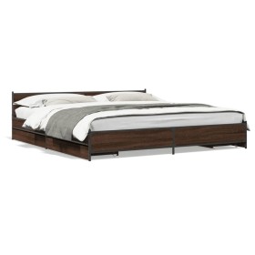 Cama con cajones madera ingeniería marrón roble 180x200 cm de vidaXL, Camas y somieres - Ref: Foro24-3279921, Precio: 200,98 ...