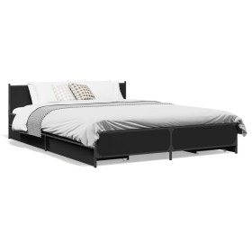 Black engineered wood bed with drawers 140x190 cm by vidaXL, Beds and slatted bases - Ref: Foro24-3279942, Price: 176,99 €, D...