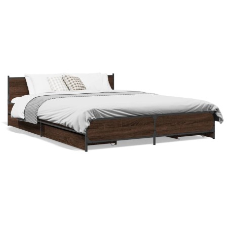 Cama con cajones madera de ingeniería marrón roble 120x190 cm de vidaXL, Camas y somieres - Ref: Foro24-3279956, Precio: 169,...