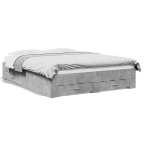 Concrete gray engineered wood bed with drawers 160x200 cm by vidaXL, Beds and slatted bases - Ref: Foro24-3280373, Price: 192...