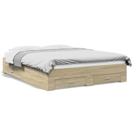 Sonoma oak engineered wood bed with drawers 140x200 cm by vidaXL, Beds and slatted bases - Ref: Foro24-3280386, Price: 174,74...