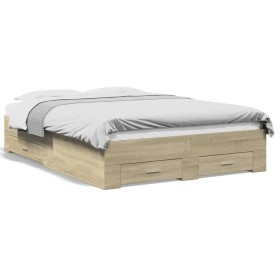 Cama con cajones madera ingeniería roble Sonoma 140x190 cm de vidaXL, Camas y somieres - Ref: Foro24-3280400, Precio: 178,99 ...