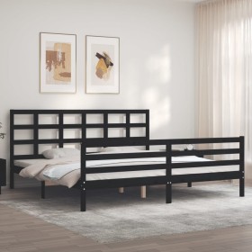 Double bed frame with black solid wood headboard by vidaXL, Beds and slatted bases - Ref: Foro24-3194005, Price: 157,99 €, Di...